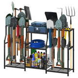 keomaisyto Garden Tool Organizer, Heavy Duty Yard Tool Tower Rack for Garage Organization and Storage, 3 Tier Utility Garden Tool Rack with hooks for Garden/Shed/Garage/Yard/Basement/Lawn keomaisyto