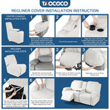 TAOCOCO Reclining Loveseat with Middle Console Slipcover, 4 Piece Polyester Fabric Stretch Loveseat Reclining Sofa Covers (Milk White, 2 Seat Recliner Cover with Console) TAOCOCO