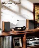 1 by ONE Bluetooth Turntable HiFi System with 36 Watt Bookshelf Speakers, Patend Designed Vinyl Record Player with Magnetic Cartridge, Bluetooth Playback and Auto Off 1byone