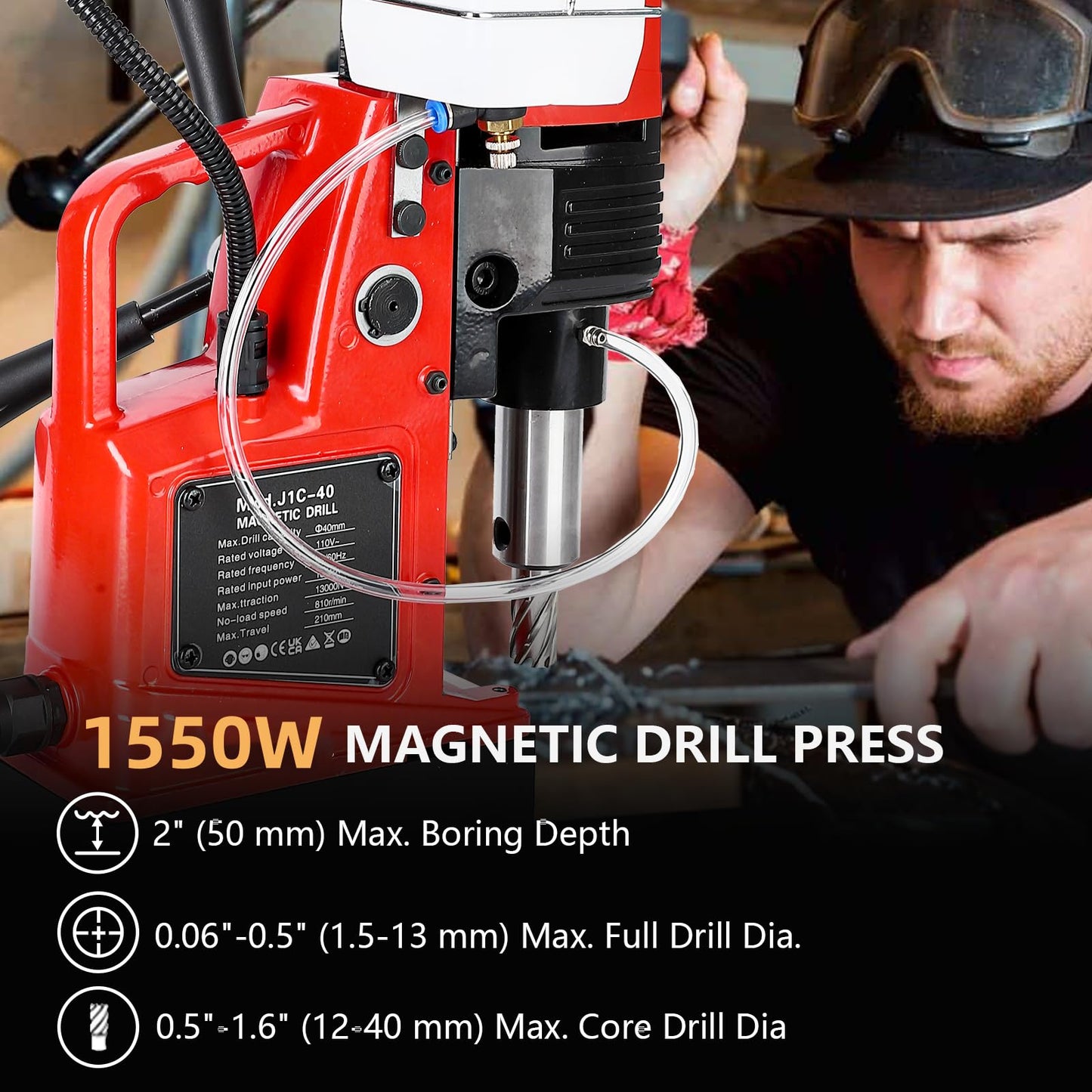 GAOMON Maximum drilling diameter 40 double track forward 6 pieces, 110 Powerful 1400W Electric Mag Drill Press - Portable and Versatile - 2 inches Boring Diameter, Variable Speed, 810RPM, and - WoodArtSupply