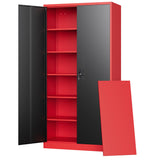 Letaya Metal Storage Cabinets with Lock, 71" Tall Locker Organizer Steel Cabinets, Adjustable Shelves 2 Doors for Home, Office, Warehouse,Garage,Industrial,Employee Lockers (Style B, Black Red) Letaya