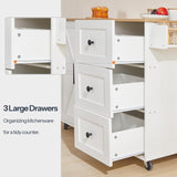 HOOBRO Kitchen Island with Power Outlet, Kitchen Island on Wheels, Rolling Kitchen Island Cart with 3 Drawers, Storage Cabinet and Adjustable Shelf, for Home and Kitchen, White and Natural WN15UZD01 HOOBRO