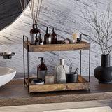 SANRETAHO 2-Tier Bathroom Counter Organizer, Wood Kitchen Countertop Spice Rack, Vanity Cosmetic Makeup Organizers Shelf for Bathroom Storage Organization, Rustic Brown SANRETAHO