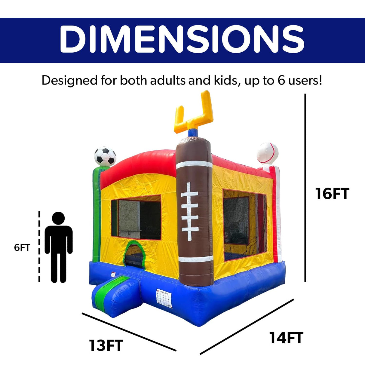 HeroKiddo Sports Commercial Grade Bounce House for Kids and Adults (with Blower), Basketball Hoop, Outdoor Indoor, Birthday Party, Rental Quality, Big Inflatable, All Seasons HERO KIDDO