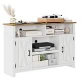 HOSTACK Barn Door TV Stand for TVs Up to 65", Modern Farmhouse Wood Entertainment Center, Media Console Table with Storage Cabinet & Adjustable Shelves, Buffet Sideboard for Dining Room, White HOSTACK