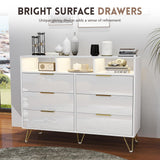 Furnivado Dresser for Bedroom, 6 Drawer Dresser with Led Lights, Modern White Dresser with 3 Open Shelves, Wood Wide Chest of Drawers Storage Organizer, White Dresser with Led Lights Furnivado