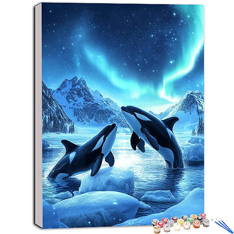 Killer Whale Paint by Numbers Kit for Adults Beginner, Aurora Paint by Numbers kit with Brushes and Acrylic, DIY Arts and Crafts for Adults Women for Home Decor, Gifts 16x22 in (No frame) X-585 XXDBBDUS