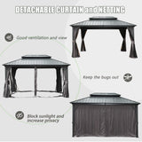 Domi 12’ x 16’ Hardtop Gazebo, Outdoor Aluminum Frame Canopy with Galvanized Steel Double Roof, Outdoor Permanent Metal Pavilion with Curtains and Netting for Patio, Backyard and Lawn, Grey domi outdoor living