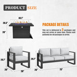 Vakollia Outdoor Aluminum Furniture Set with Fire Pit Table - 4 Pieces Modern Patio Conversation Sets Metal Sectional Sofa Set Vakollia