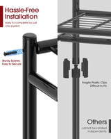 Sakugi Heavy-Duty Clothes Rack - 33.0" x 12.2" x 74.2" Clothing Rack with Shelves & Wheels, Multi-Functional Wardrobe Closet with Hooks, Sturdy Metal Garment Rack for Bedroom, Laundry, Balcony (Black) Sakugi