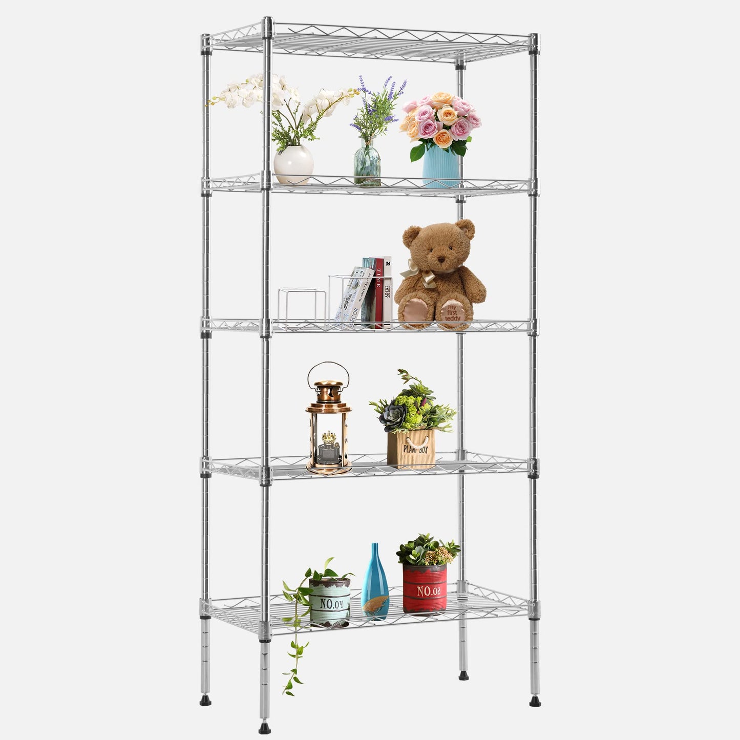 FDW 5 Tier 22L x 12W x 48H Pantry Shelves Adjustable Metal Shelves NSF Storage Rack Shelving Units for Kitchen Garage Small Places Commercial,Chrome - WoodArtSupply