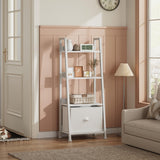 Furologee 4-Tier White Ladder Shelf, Ladder Bookshelf with Removable Drawer, Bookcase Storage Rack Organizer, Freestanding Storage Shelves for Living Room, Home Office, Bedroom Furologee