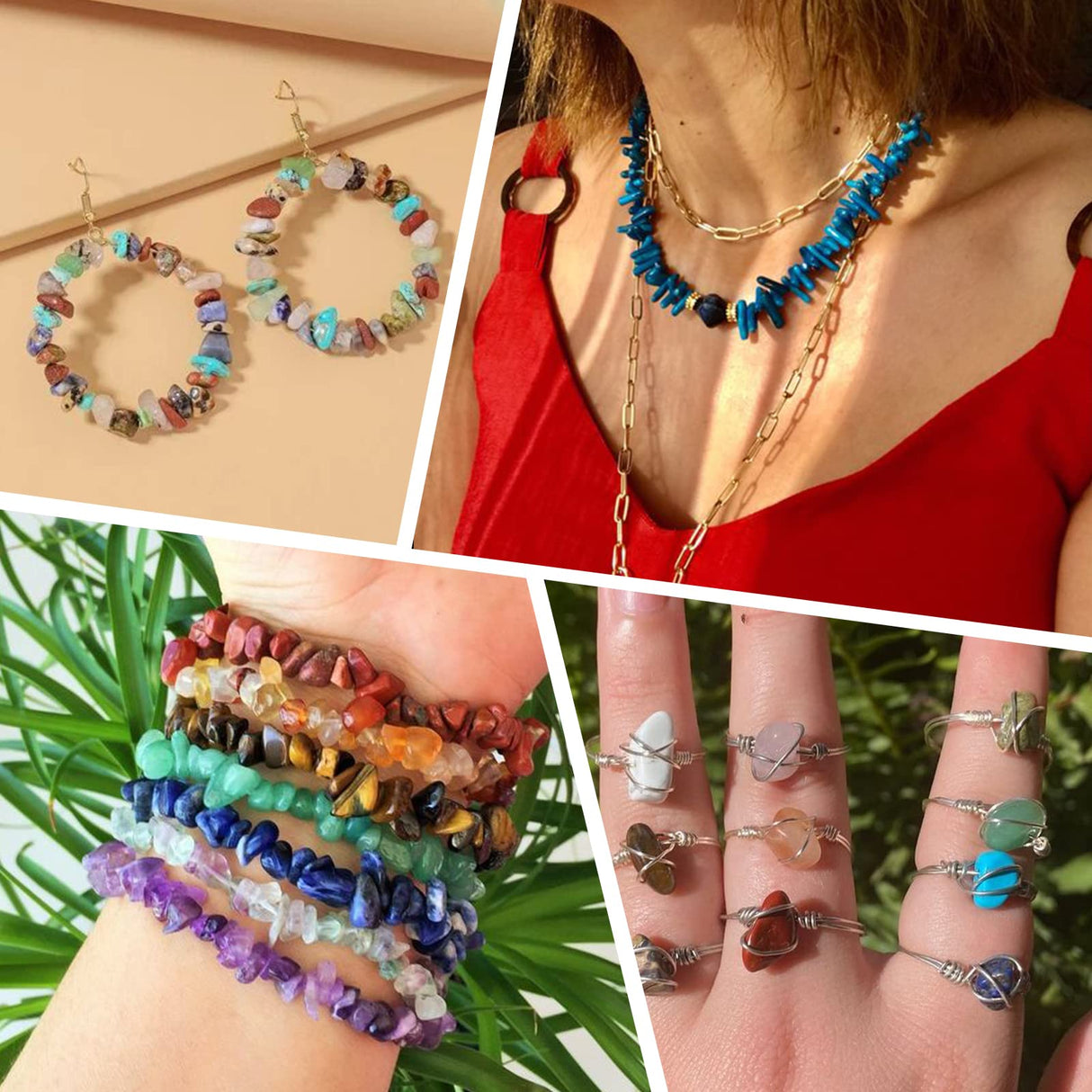 QUEFE 720pcs Crystal Chips Beads Ring Making Kit, 40 Colors Crystal Chips and Gemstone Beads for Jewelry Making Crystal Beads for Ring, Bracelets Earring Making Supplies, Craft Gifts QUEFE