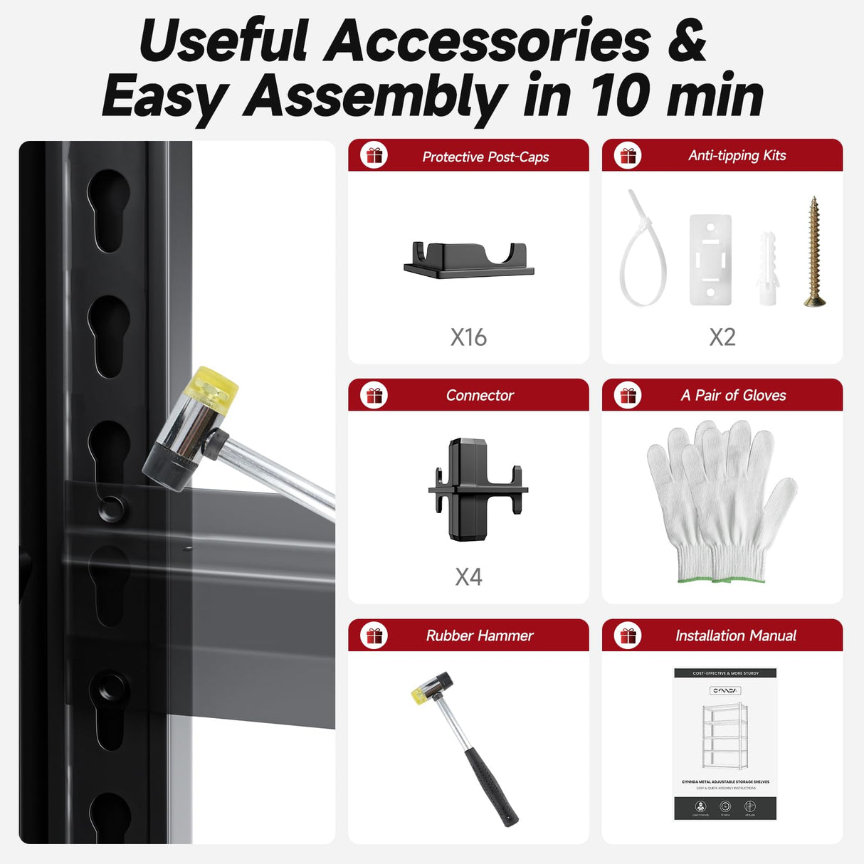 cynnda 5-Tier 60" W x 24" D x 72" H Garage Shelving 3000LBS Storage Shelves Heavy Duty Metal Shelf Unit Adjustable Basement Industrial Storage Racks cynnda