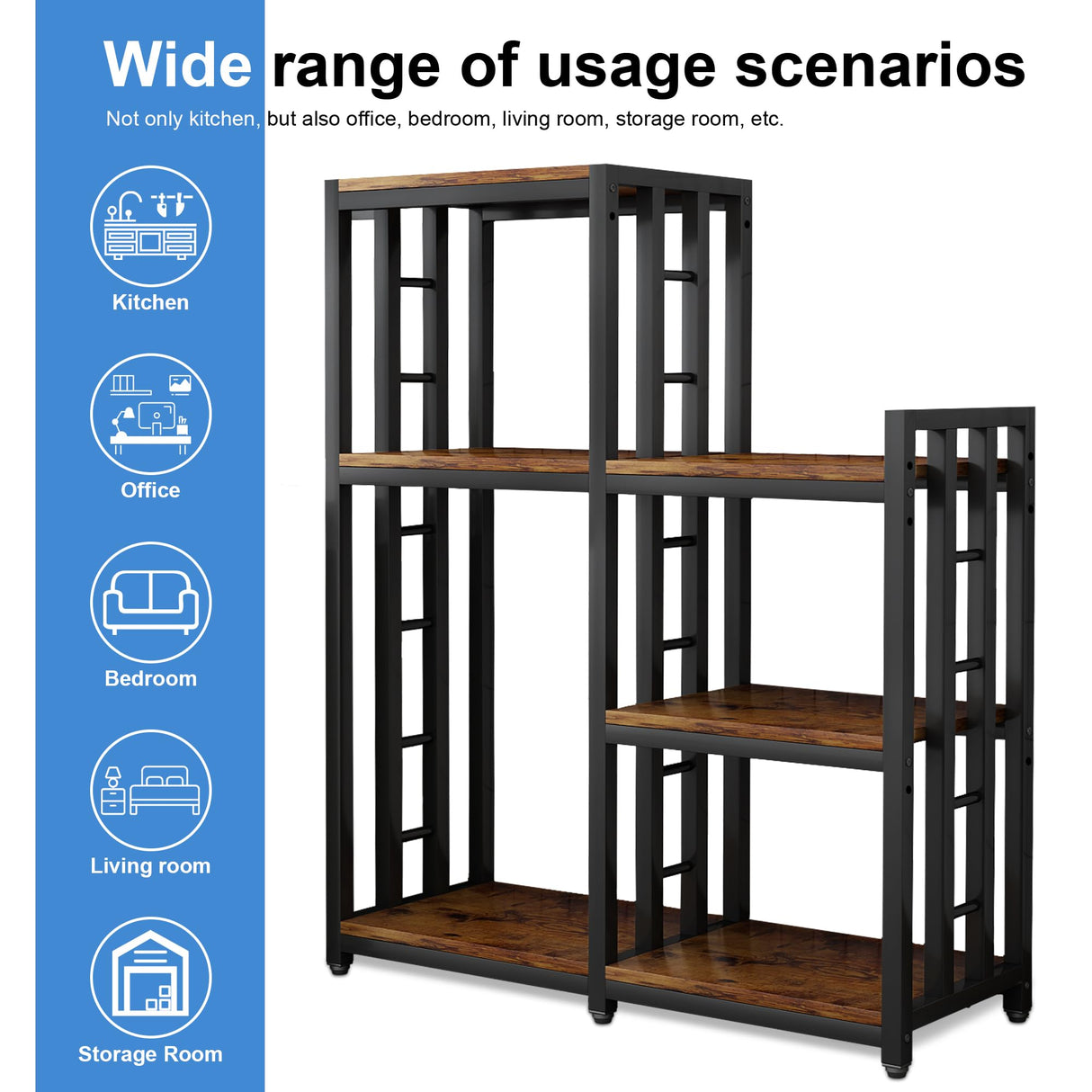 YCHF 6-Tier Kitchen Bakers Rack, Utility Storage Shelf, Mini Fridge & Microwave Oven Stand Table, Coffee Bar, Adjustable Kitchen Shelves Freestadning for Kitchen Home Office YCHF
