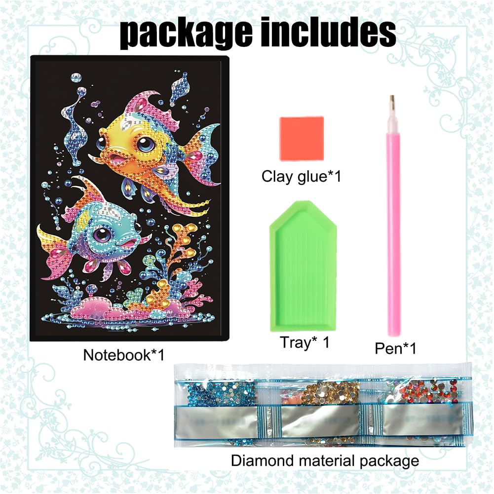 5D Diamond Art Painting Notebook Kits Fish Cover Leather DIY Special Shaped Journal Sketchbook Cross Stitch Diamond Art Hardcover Dairy Book Festival Birthday Gift Generic