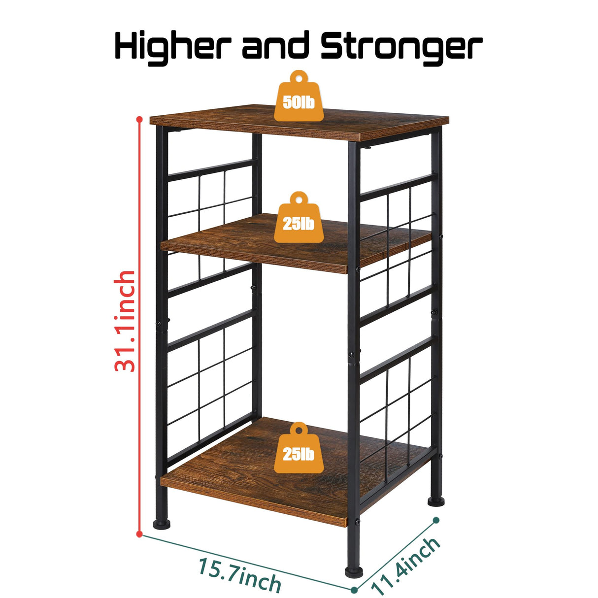 GIOTORENT 3-Tier Tall End Table, Narrow Night Stand with #-Design Sturdy Frame, Small Bed Side Table for Small Space in Living Room,Bedroom,Office,Bathroom(Brown) GIOTORENT