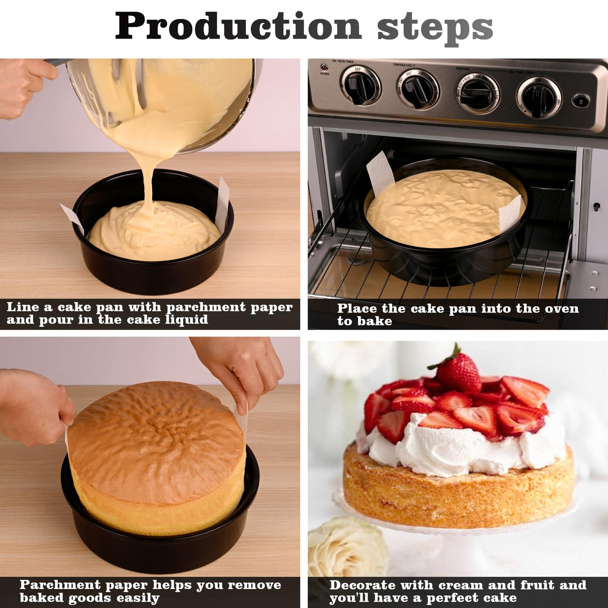 HUAKENER 8 Inch Cake Pan - Set of 3 Round Cake Pans with 100 Pieces Parchment Paper, Non-stick Cake Baking Pans, Dishwasher Safe HUAKENER