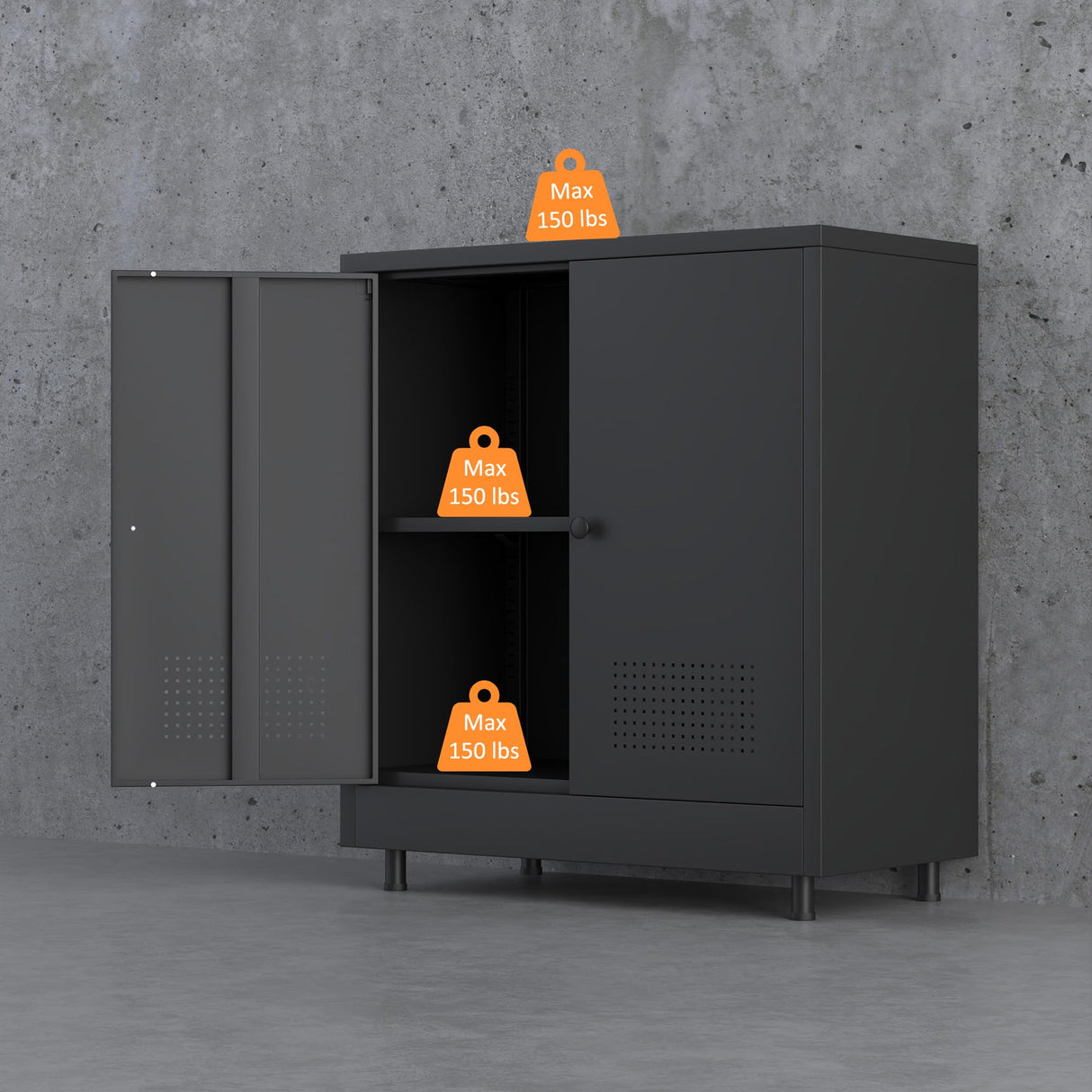 JINKUR Metal Storage Cabinet with 2 Doors and Adjustable Shelf, Steel Accent Sideboard Buffet Cabinet for Home, Office, Garage, Entryway, Living Room, Kitchen Pantry and Dining Room (Black) JINKUR