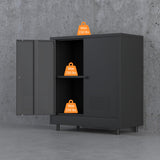 JINKUR Metal Storage Cabinet with 2 Doors and Adjustable Shelf, Steel Accent Sideboard Buffet Cabinet for Home, Office, Garage, Entryway, Living Room, Kitchen Pantry and Dining Room (Black) JINKUR