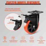 6 Inch Caster Wheels, Heavy Duty Casters- Galvanized Bracket Polyurethane Caster Wheels, with up to 1200 LB Capacity Per Wheel, Use for Handling, Industrial Trolleys (2 Swivel) ZDNEY