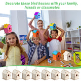 DoubleFill 12 Pcs Bulk 6.3'' Wooden Bird Houses Kits for Kids to Build DIY Unfinished Wood Birdhouses to Paint Wood Arts and Crafts Birthday Gifts for Girls Boys Crafts Class Parties DoubleFill