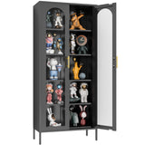 CBNTKI Metal Storage Cabinet,Glass Curio Display Cabinet with 4 Adjustable Shelves,71'' Tall Bookshelf with Glass Doors,Black Cabinet for Home Office, Living Room, Kitchen,Pantry CBNTKI