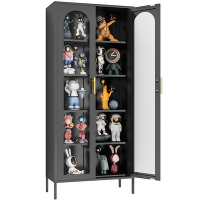 CBNTKI Metal Storage Cabinet,Glass Curio Display Cabinet with 4 Adjustable Shelves,71'' Tall Bookshelf with Glass Doors,Black Cabinet for Home Office, Living Room, Kitchen,Pantry