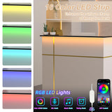 Spurgehom Reception Desk with Counter,Modern Front Table Equipped Lockers & Storage Shelves,50-inch Checkout Counter with LED Lights & DIY Stripe for Lobbies,Salons,Retail,Home Offices,Reception Room Spurgehom