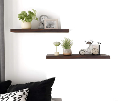 PHPH Wood Floating Shelves for Wall, Wooden Wall Shelves for Bedroom, Set of 6 Brown 17 Inch