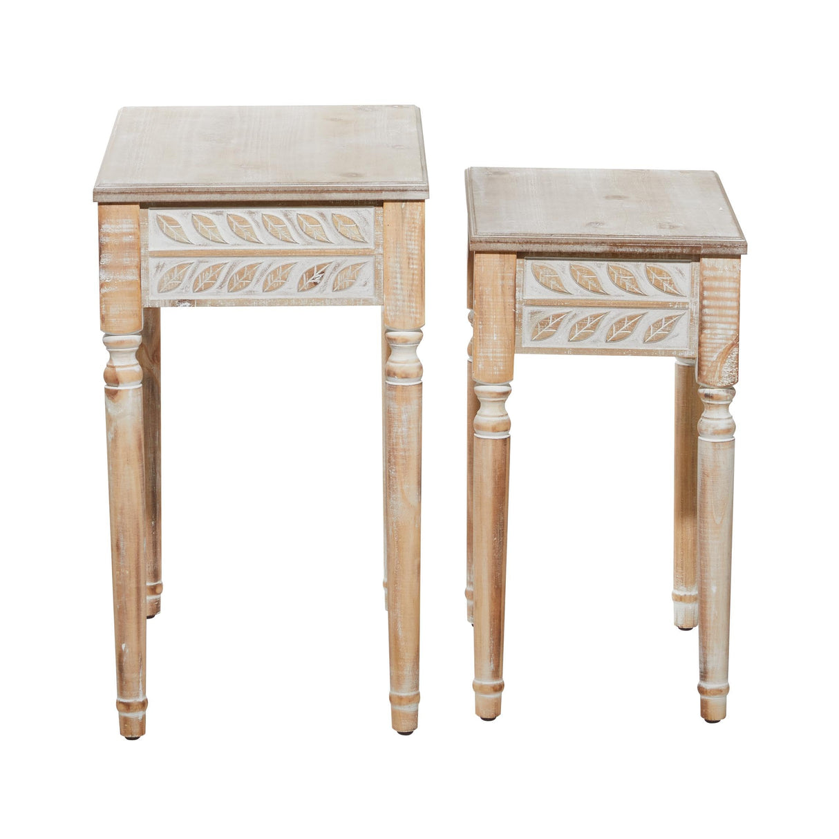 Deco 79 Wooden Leaf Side End Accent Table Intricately Carved End Table, Set of 2 Side Table 22", 25"H, Brown Deco 79