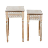 Deco 79 Wooden Leaf Side End Accent Table Intricately Carved End Table, Set of 2 Side Table 22", 25"H, Brown Deco 79