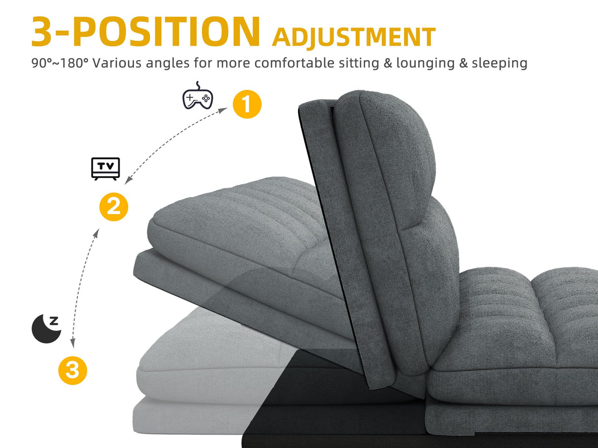 DWVO Multifunctional Futon Sofa Bed, Convertible Sleeper Sofa, 70" Folding Futon Set for Living Room Home Office Aprtment, Modern Folding Couch with Adjustable Backrest & Armrests, Grey DWVO