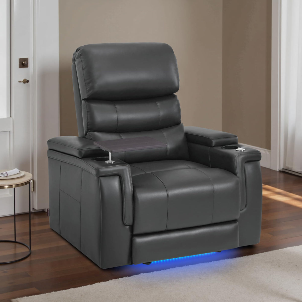 MCombo Triple Motors Power Recliner Chair with Power Headrest & Lumbar Support for Living Room, Home Theater Seating with Armrest Storage, Tray Table and Dual Charging Ports HTS708 (Grey) MCombo