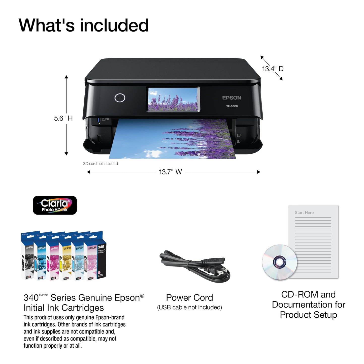 Epson Expression Photo XP-8800 Wireless Printer with 6-Color Claria Ink System, Borderless Printing up to 8.5" x 11", Fast 4" x 6" Photo Printing, 4.3" Color Touchscreen, Built-in Scanner and Copier