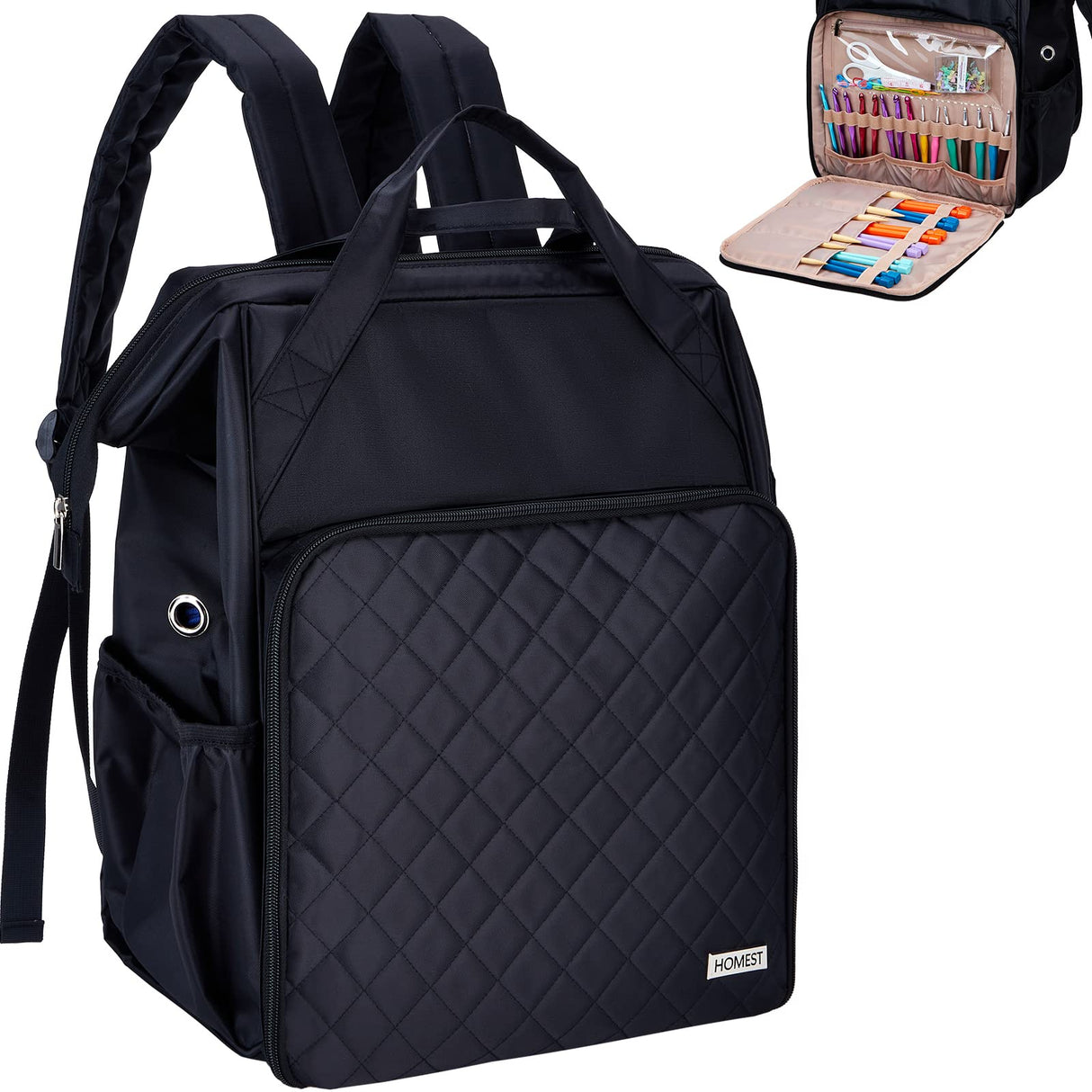 HOMEST Crochet Bag Organizer, Large Capacity Yarn Storage, Knitting Bag for Carrying Projects, Crocheting Hooks, Suppliers, Needles and Accessories, Black HOMEST