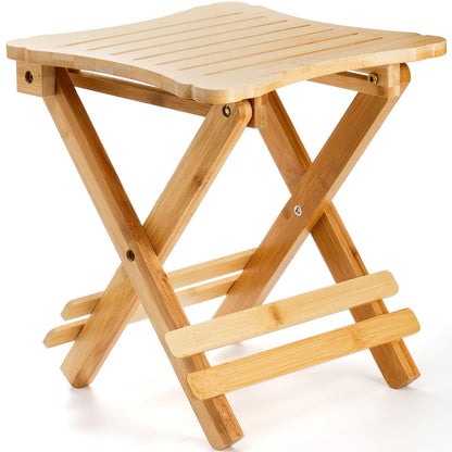 ZEAYEA 12 Inch Bamboo Folding Step Stool, Portable Shower Foot Rest Stool Bath Chair for Leg Shaving, Spa, Sauna, Collapsible Fishing Stool for Outdoor Fishing Camping, Fully Assembled - WoodArtSupply