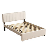 FAVSH Full Size Upholstered Platform Bed with Trundle and 1 Sets of USB, Chenille Fabric Solid Wood Bedframe w/Wood Slats & LED Lights with APP for Bedroom,Beige FAVSH