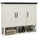 Halitaa Bathroom Wall Cabinet, Farmhouse Medicine Cabinet with Adjustable Wood Shelf & 3 Doors, Over The Toilet Storage Cabinet for Wall Mounted for Bathroom Laundry Room Kitchen, White and Black Halitaa