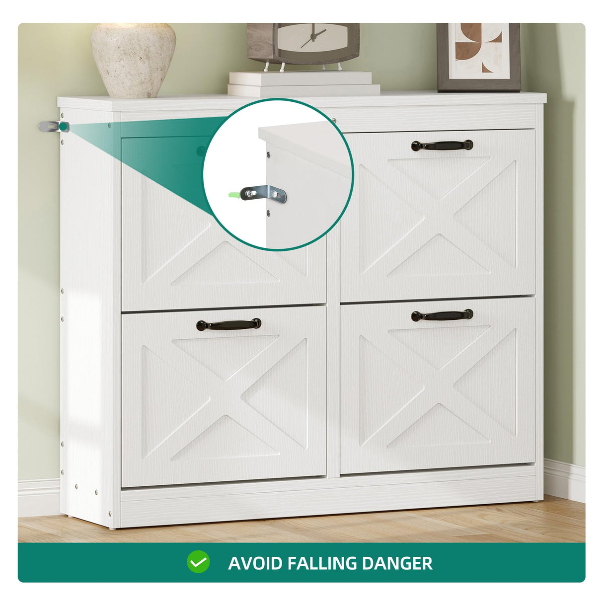 YITAHOME Shoe Cabinet with 4 Flip Drawers, Freestanding Shoe Rack, Shoe Organizer, Narrow Shoe Cabinet for EntryWay Hallway Living Room, White YITAHOME