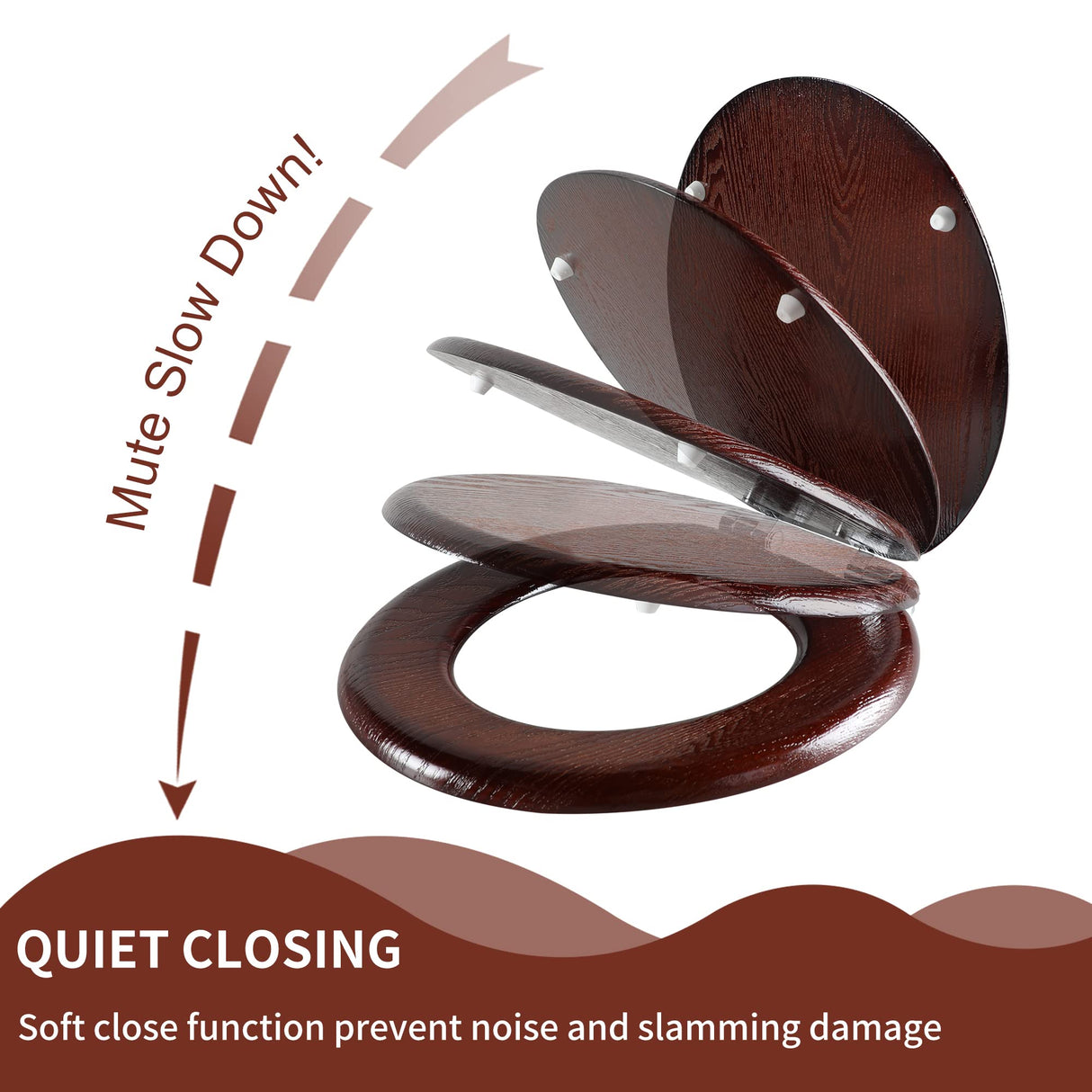 Angel Shield Elongated Wood Toilet Seat with Quiet Close,Easy Clean,Quick-Release Hinges(Elongated,Dark Walnut) Angel Shield