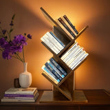 Godferyxin Tree Bookshelf with Liting,Small Bookshelf LED and Desktop Book Shelf for Office, Home or School Mini Bookcase for Wood Displaying Books, CDs, Magazines Wood Shelf Rack Godferyxin