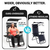 DuangDuang Zero Gravity Chairs Set of 2, Oversized Outdoor Recliner Patio Lounge Chair with Canopy Shade, Foldable Outdoor Lounger with Cup Holder Tray for Backyard Beach Camping, Black DuangDuang