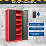 Fesbos Metal Storage Cabinet-72” Tall Steel File Cabinets with Lockable Doors and Adjustable Shelves-Black&Red Steel Storage Cabinet for Kitchen, Office, Garage Fesbos