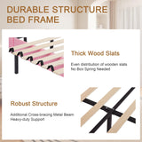 VECELO Queen Bed Frame Platform Bed Frame with Upholstered Headboard, Strong Frame and Heavy-Duty Slats Support, Non-Slip and Noise-Free, Easy Assembly,Pink VECELO