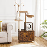 HOOBRO Cat Tree with Litter Box Enclosure for Indoor Cats, Wooden Cat Condo with Scratching Posts, Cat Litter Box Furniture Hidden, All-in-One Cat Toy with Cat House, Rustic Brown FG15MZ03 HOOBRO