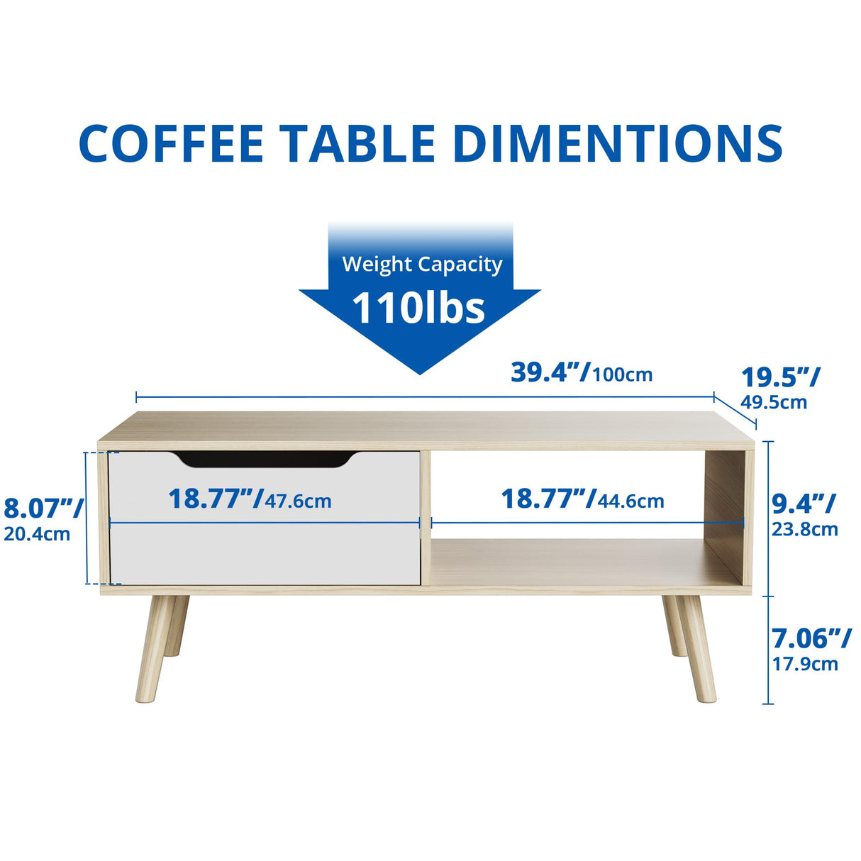 Cozy Castle Modern Wooden Coffee Table with Storage, Minimalist Hallway Mid Century Cocktail Table for Living Room Apartment Reception, Oak Cozy Castle