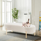 ALISH Upholstered Bench Modern Ottoman Bench Bed Bench Entryway Bench with Gold Legs for Living Room, Bedroom White ALISH