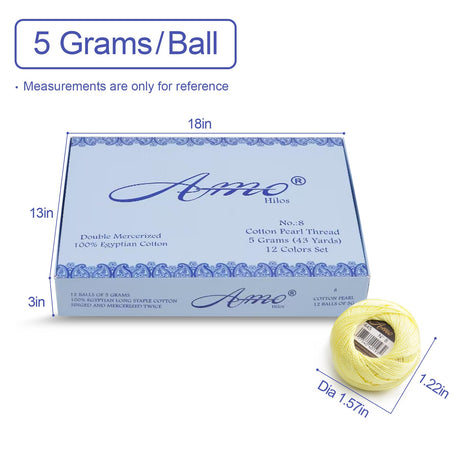 AMOHilos Size 8 Double Mercerized Egyptian Long Staple Cotton Pearl Thread 12 Gradient Colors per Box 5 Grams Ball Rainbow Color Embroidery Thread for Crochet Cross Stitch Hand Embroidery (12I) AMOHilos