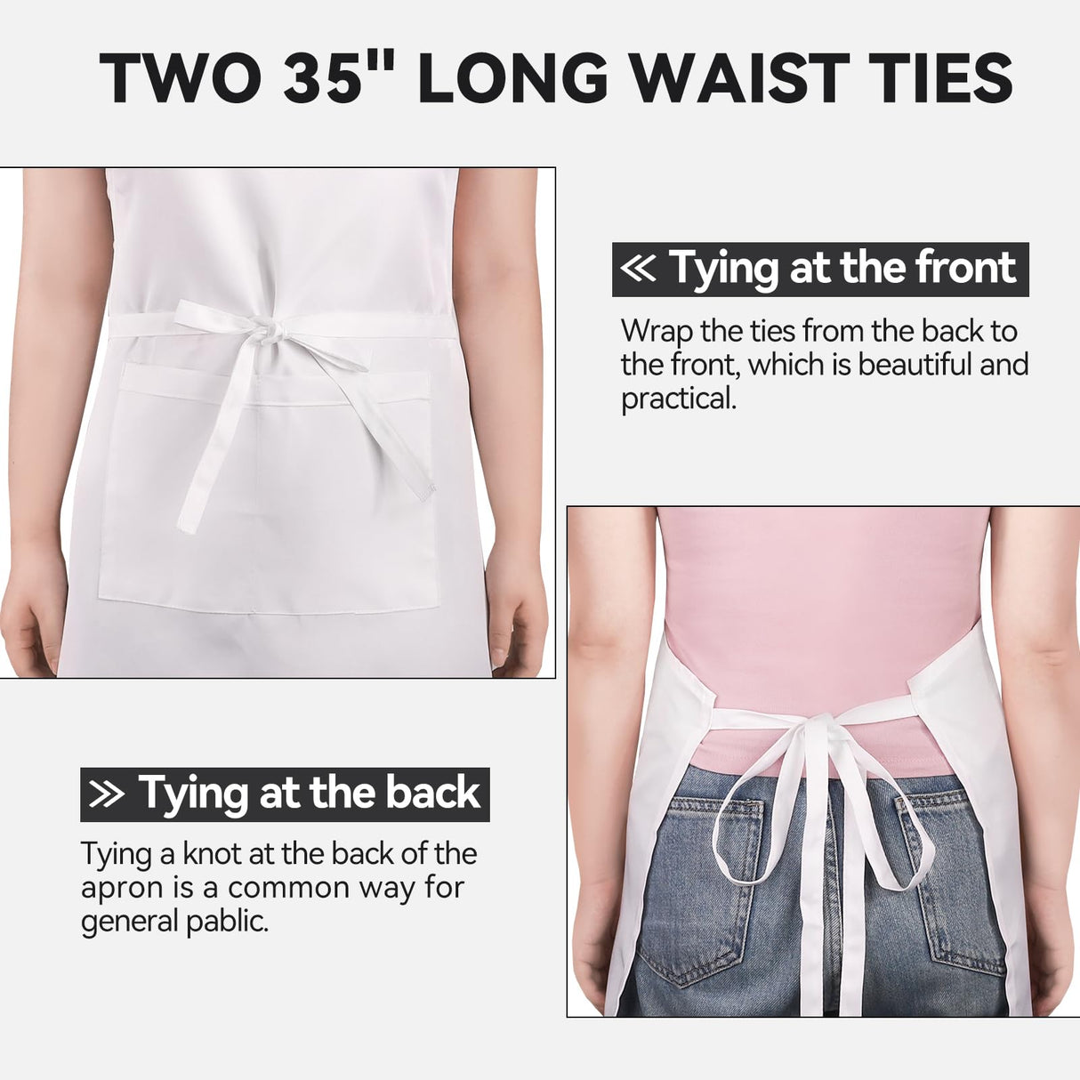 NLUS 2 Pack White Aprons with 2 Pockets for Women Men Kitchen Aprons with Pockets, Chef Aprons for Baking BBQ Cooking NLUS